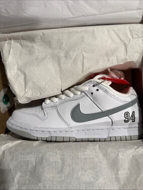 Nike White and Gray Dunk Low with '94 Embroidery